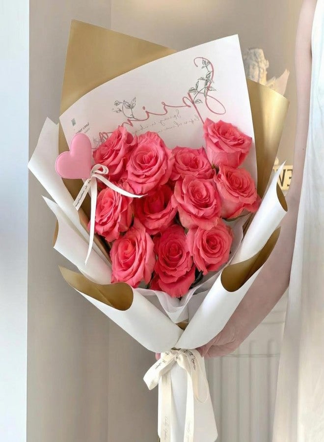 BBJ WRAPS Double Sided Golden Flower Wrapping Paper Waterproof Gift Packaging Florist Bouquet Wraps, 20 Sheets 23.6X23.6 Inch (White) - Image 4